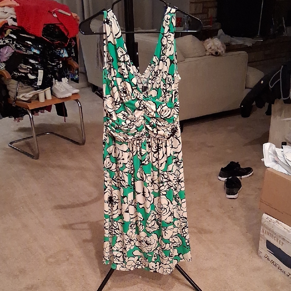 Bisou Bisou Emerald and Ivory Floral Midi Dress